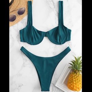 Peacock blue high cut bikini